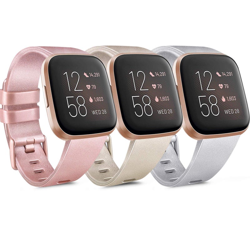 Meliya PACK 3 Soft Silicone Bands Compatible for Fitbit Versa 2 / Fitbit Versa/Fitbit Versa Lite Adjustable Sport Bands for Women Men Small Large (Rose Gold+Gold+Silver, Small) - Image 1